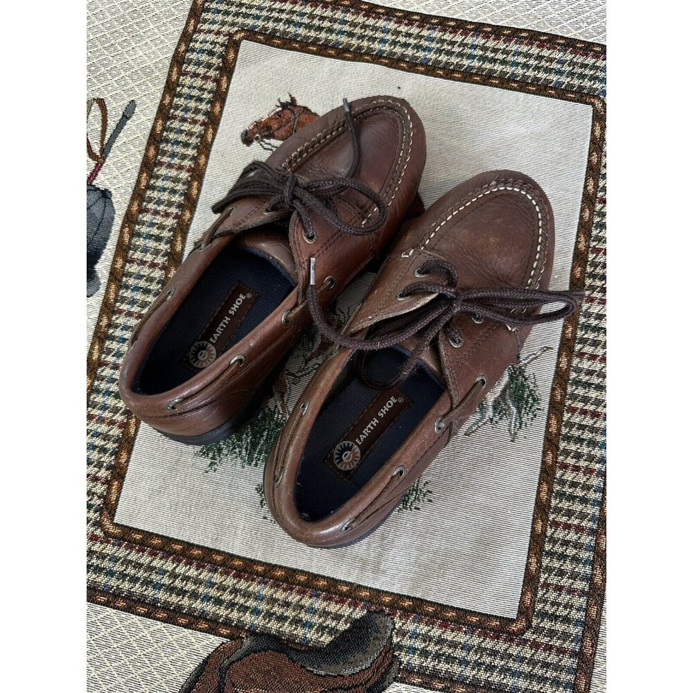 Womens Earth Shoe Boat Shoes Size 7 Model BAY Leather Lace Up No Slip Loafer